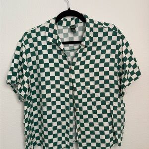 Green and White Checkered Men's Shirt
